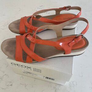 Geox Respira Formosa 1" Wedge Heel Strappy Sandals Buckle Close Lt Orange Sz 10